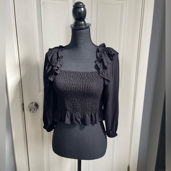 Zara Black Smocked Crop Top - Picture 1 of 4